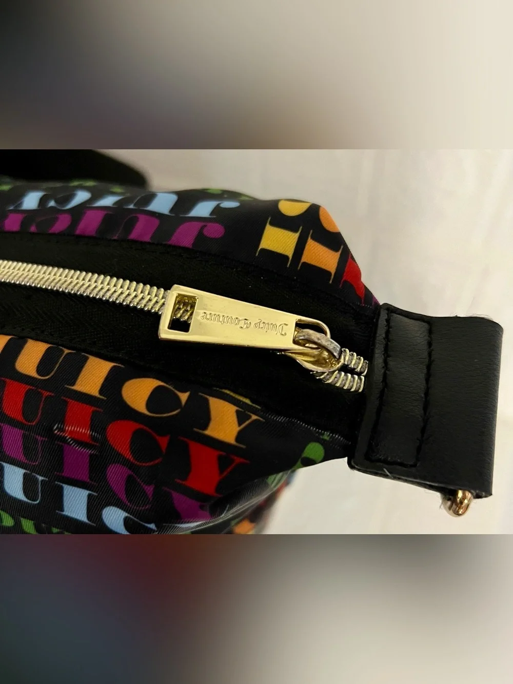 Juicy Couture | Rainbow Spell Out Logo | Large Tote Bag | Black/Gold Multicolor